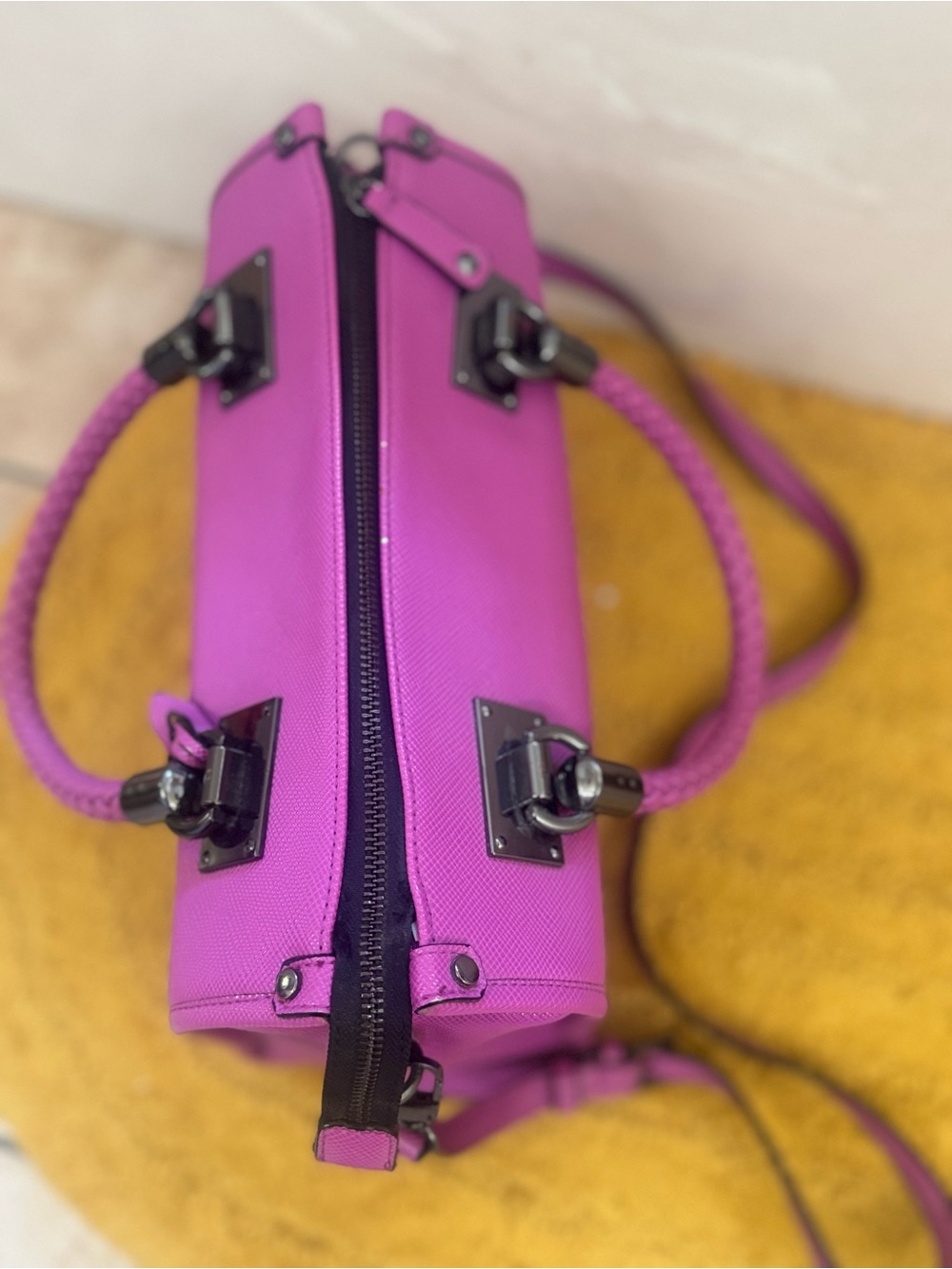 Gianni Bini Vibrant Pink Braided-Handle Satchel - Picture 2 of 6
